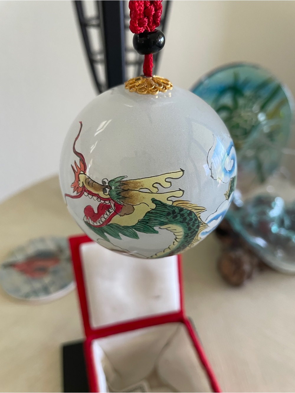 Willitts Design Hand-Painted Glass  Dragon Hanging Ornament